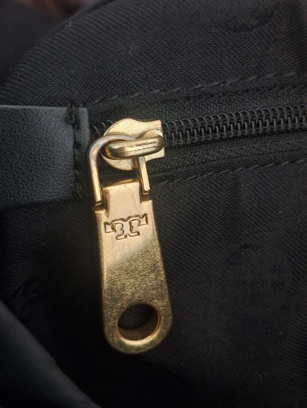 Tory Burch Black Nylon Logo Tote Bag Leather Trim